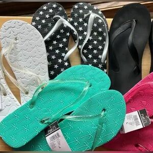 Women's Flip Flops - Black, Pink, and Teal